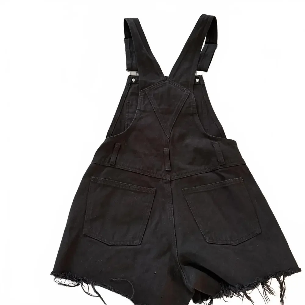J. GALT CALIFORNIA Brandy Melville Black Overall Shorts Frayed hem SZ‎ S Preppy